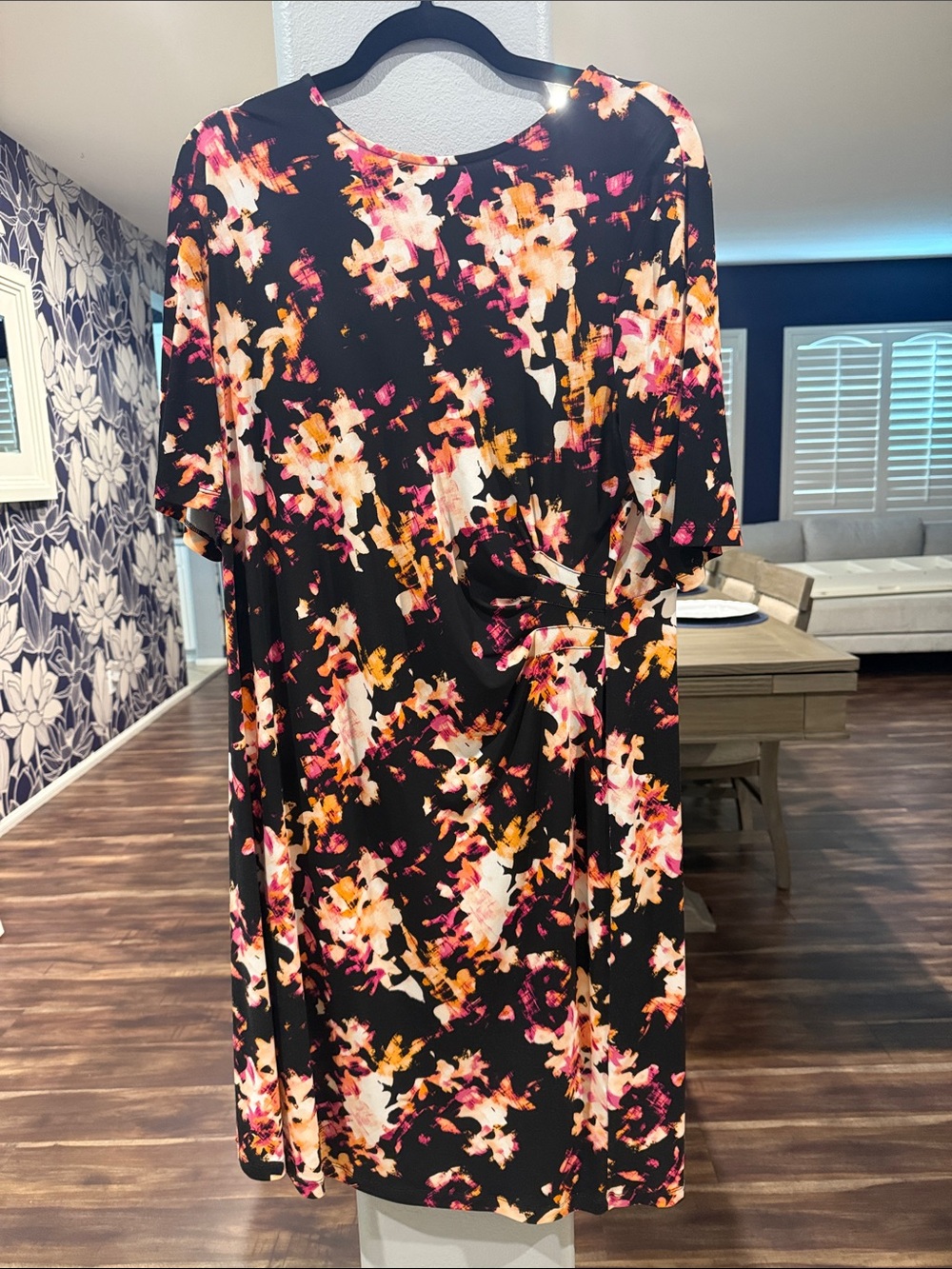 Apt. 9 Black Midi Dress with Pink & Orange Floral Print